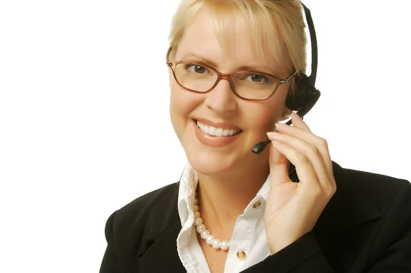 Krásná žena s telefonního sluchátka — Stock fotografie