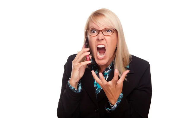 Angry Businesswoman Yells on Cell Phone — Stock Photo, Image