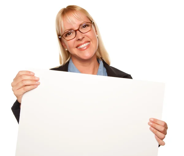 Attractive Blonde Holding Blank Sign — Stock Photo, Image