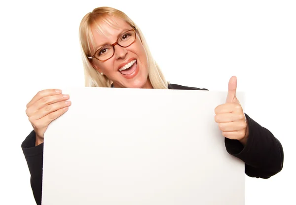 Attractive Girl with Blank White Sign — Stock Photo, Image