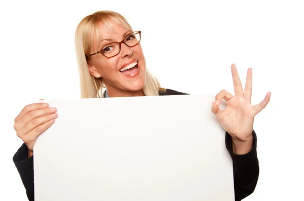 Attractive Blonde with Blank Sign — Stock Photo, Image