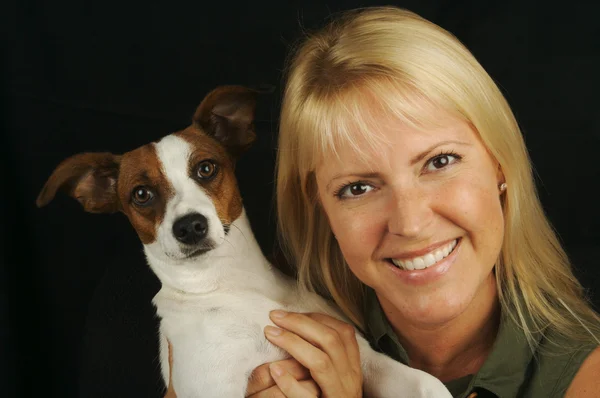 Attractive Woman & jack Russell Dog — Stock Photo, Image