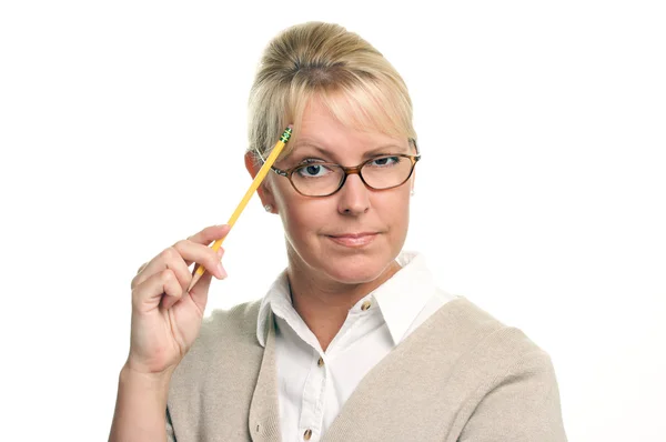 Beautiful Woman with Pencil — Stock Photo, Image