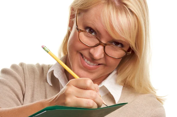 Beautiful Woman with Pencil and Folder — Stock Photo, Image