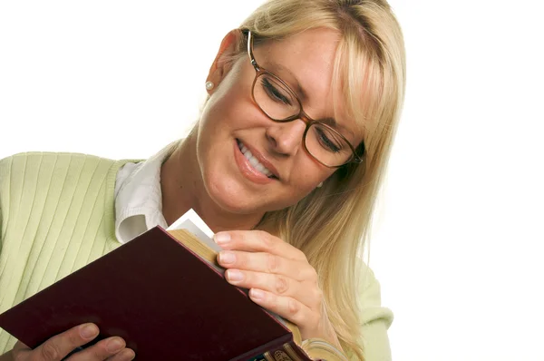 Attractive Student with Glasses Reading — Stock Photo, Image