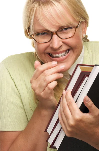 Cute Student with Retainer and Books — Stock Photo, Image