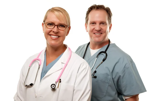 Fehér férfi és női orvosok — Stock Fotó