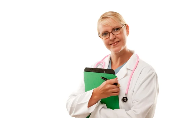 Vänliga kvinnliga blonda läkare isolerade — Stockfoto