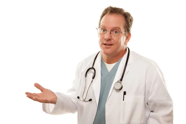 Mężczyzna lekarz z danym spojrzenie na białym tle — Zdjęcie stockowe