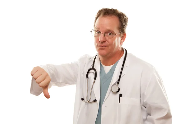 Чоловік лікар дає великі пальці вниз знак — стокове фото