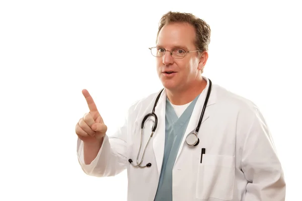 Mężczyzna lekarz z jednym palcem na białym tle — Zdjęcie stockowe