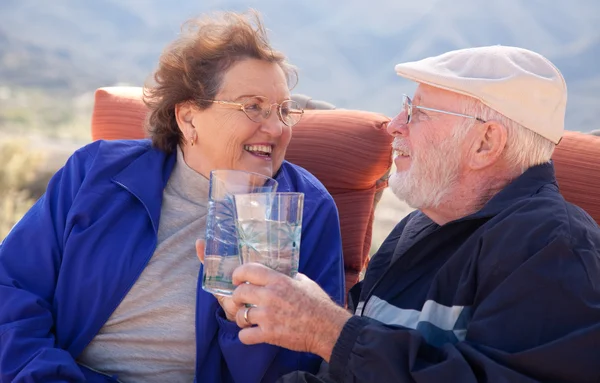Glückliches erwachsenes Senioren-Paar genießt Drink — Stockfoto