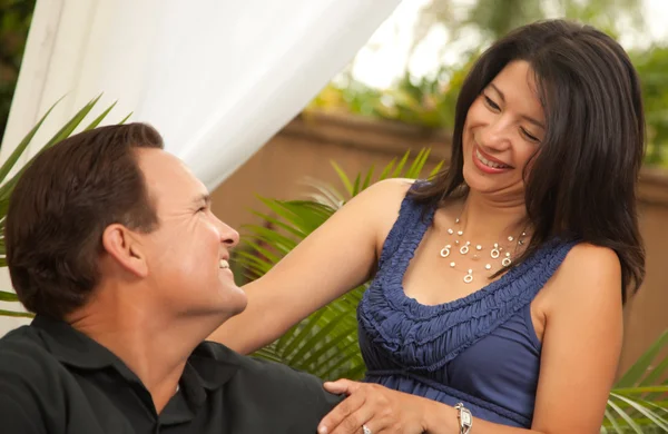 Hispanic and Caucasian Couple Flirting — Stock Photo, Image