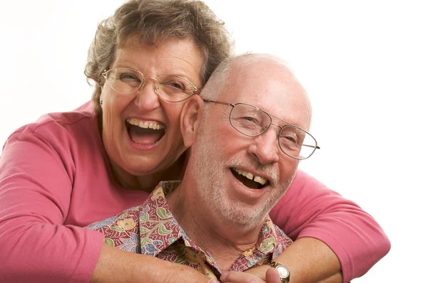 Счастливая пожилая пара подарила портрет — стоковое фото
