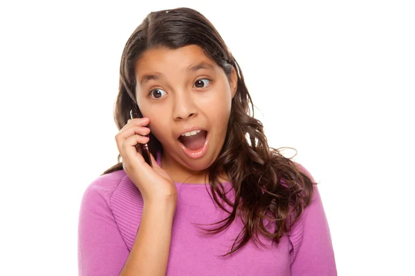 Shocked Hispanic Girl On Cell Phone — Stock Photo, Image