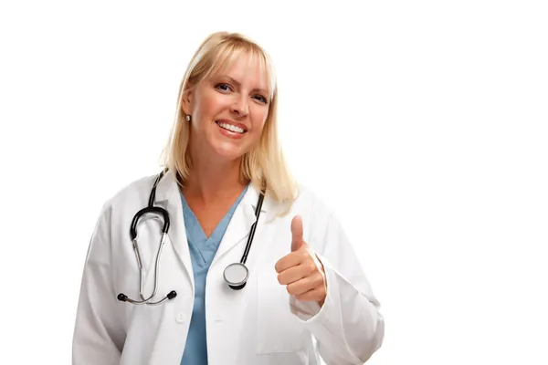 Freundliche blonde Ärztin oder Krankenschwester lizenzfreie Stockbilder