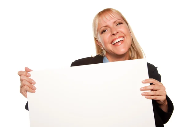 Attractive Girl Holding Blank White Sign Stock Photo