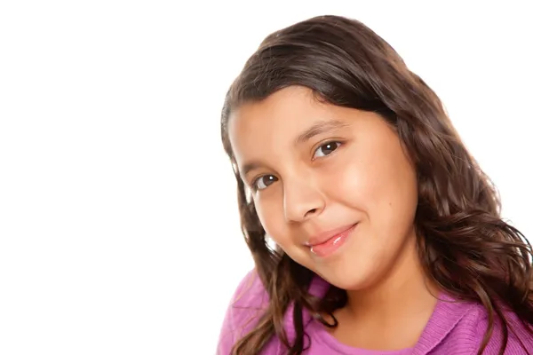 Junges hispanisches Pre-Teen-Mädchen - isoliert auf weiß Stockbild