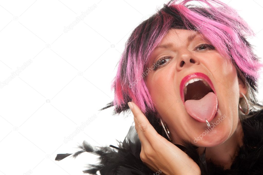 Pink Punk Girl & Pierced Tongue