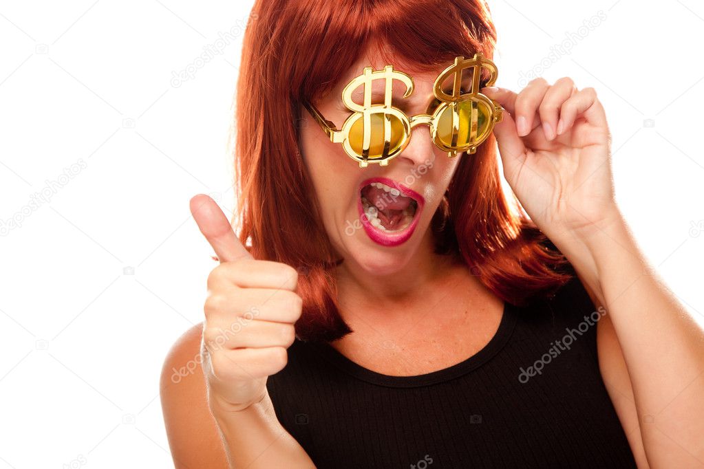 Red Head Girl in Dollar Sign Glasses
