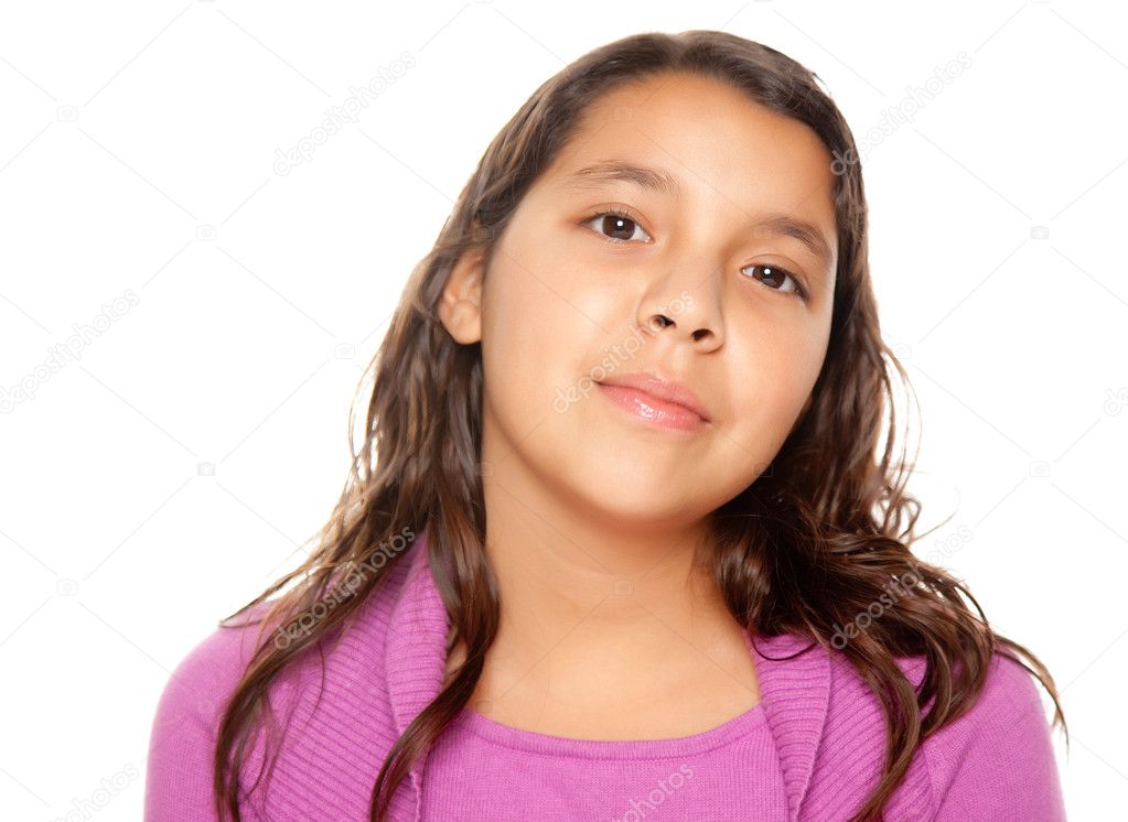 Pretty Hispanic Girl Portrait Isolated on a Whit