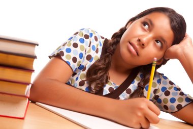 Hispanic Girl Studying & Daydreaming clipart