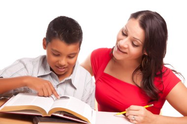 Hispanic Mother and Son Studying clipart