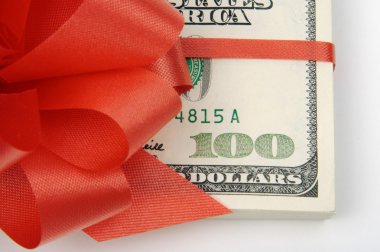 One Hundred Dollar Bills Wrapped in Red clipart