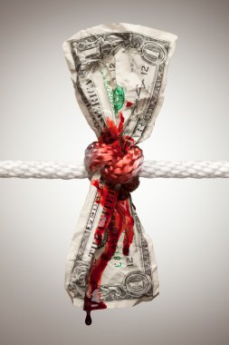 Wrinkled Dollar Tied Up and Bleeding clipart