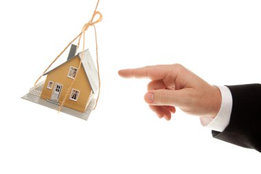 Man Hand Reaching or Pushing House clipart