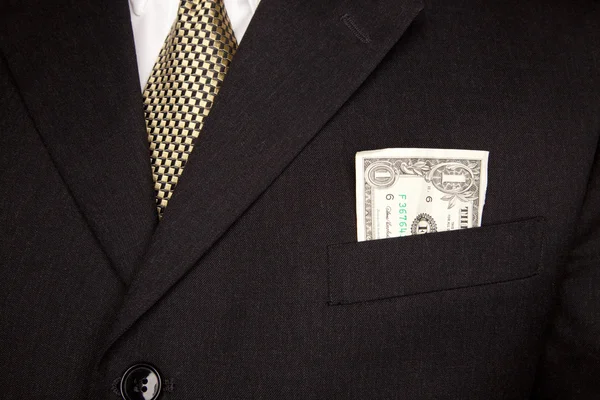 Estados Unidos Dólar Bill em Empresário Casaco Bolso — Fotografia de Stock