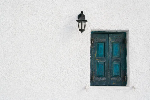 Primer plano abstracto de la pared del hogar de Santorini, ventana — Foto de Stock