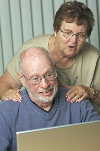 Adultos mayores trabajando en una computadora portátil —  Fotos de Stock