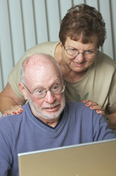 Bir dizüstü bilgisayar üzerinde çalışan kıdemli Yetişkin — Stok fotoğraf