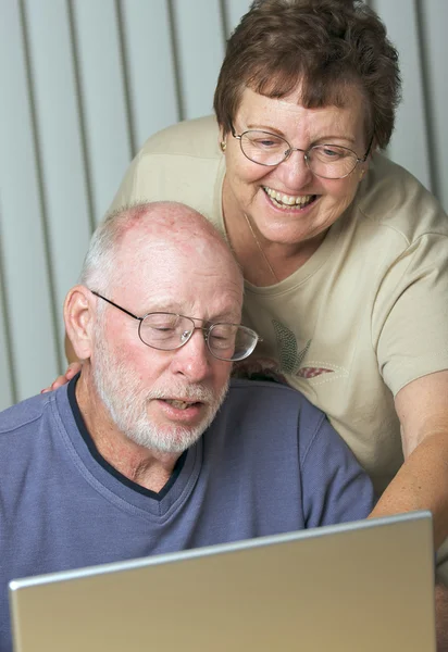 Senior volwassenen over het werken op een laptopcomputer — Stockfoto