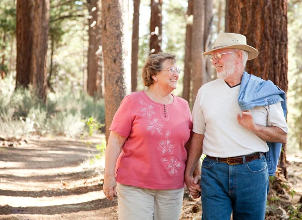 Liebendes Senioren-Paar zu Fuß im Freien — Stockfoto