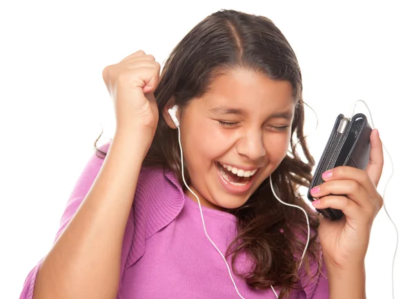 西班牙裔女孩与音乐耳机 — 图库照片