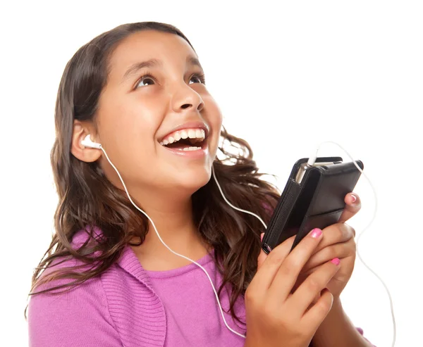 Hispanic meisje met muziek koptelefoon — Stockfoto