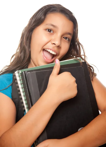 Іспанська школярка з книгами та сумкою — стокове фото