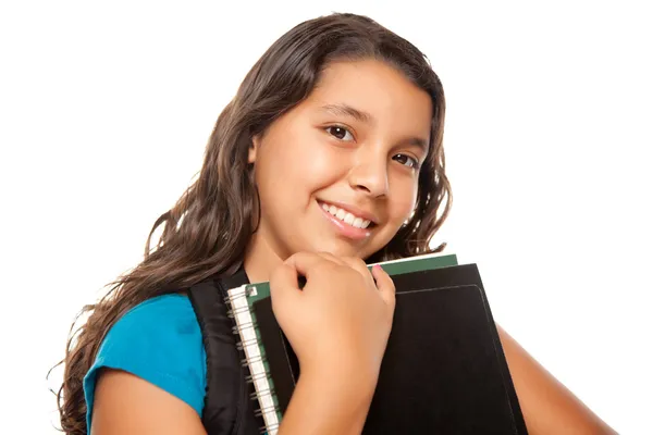 Hispanic Schoolgirl with Books and Bag — Stock Photo, Image