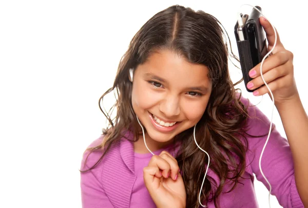 Spansktalande tjej med musik hörlurar — Stockfoto