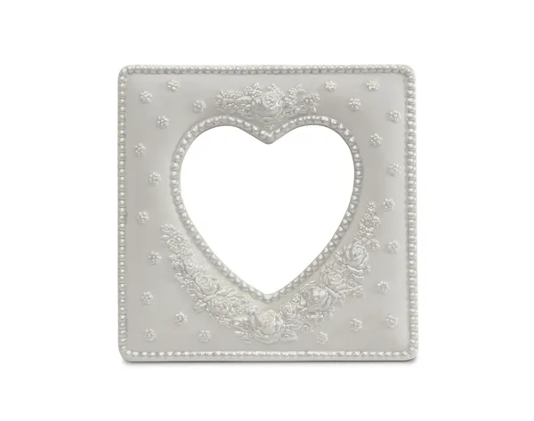 Bílé srdce tvaru rámečku izolovaných na bílém — Stock fotografie