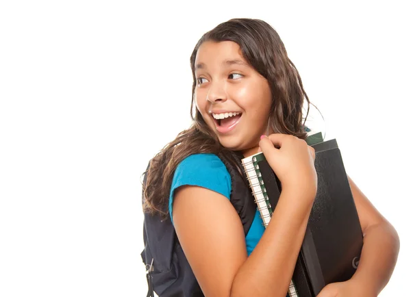 Écolière hispanique avec livres et sac — Photo