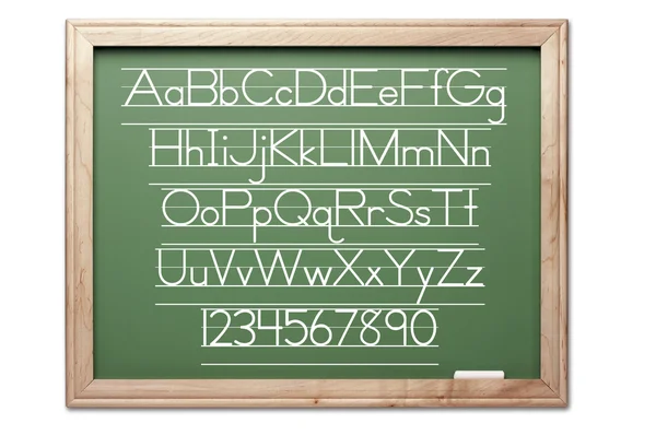 Chalkboard com letras e números isolados — Fotografia de Stock
