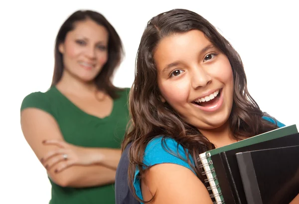 西班牙裔美国人的母亲和女学生的女儿 — 图库照片