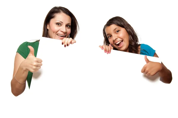 Hispanic Girl and Mother with White Sign — Stock Photo, Image