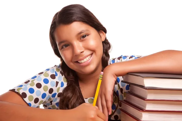 Pretty Smiling Hispanic Girl Studying — Stock Photo, Image