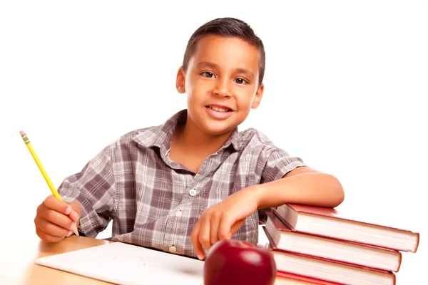 Хлопчика школи молодих іспаномовні на білому — стокове фото