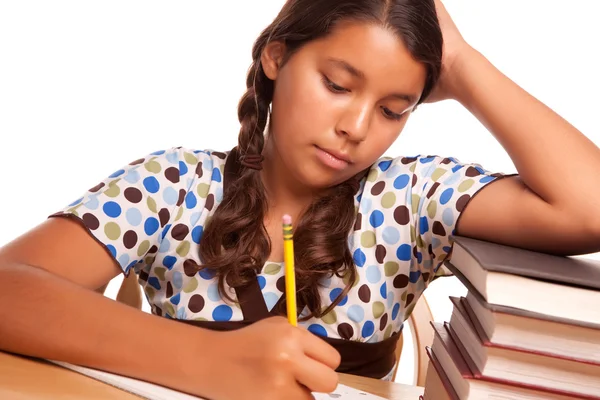 Cute Hispanic Girl Studying Isolated — Stock Photo, Image