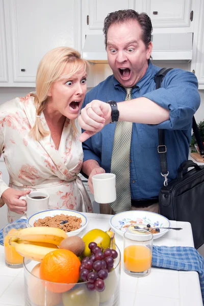 Late for Work Stressed Couple Check Time — Stock Photo, Image